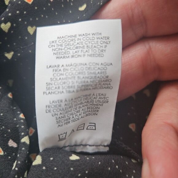 Cabi Blouse Black w/ Colorful Tiny Hearts, Peplum, Ruffles Neckline, Snaps,‎ Sm. - Picture 9 of 10